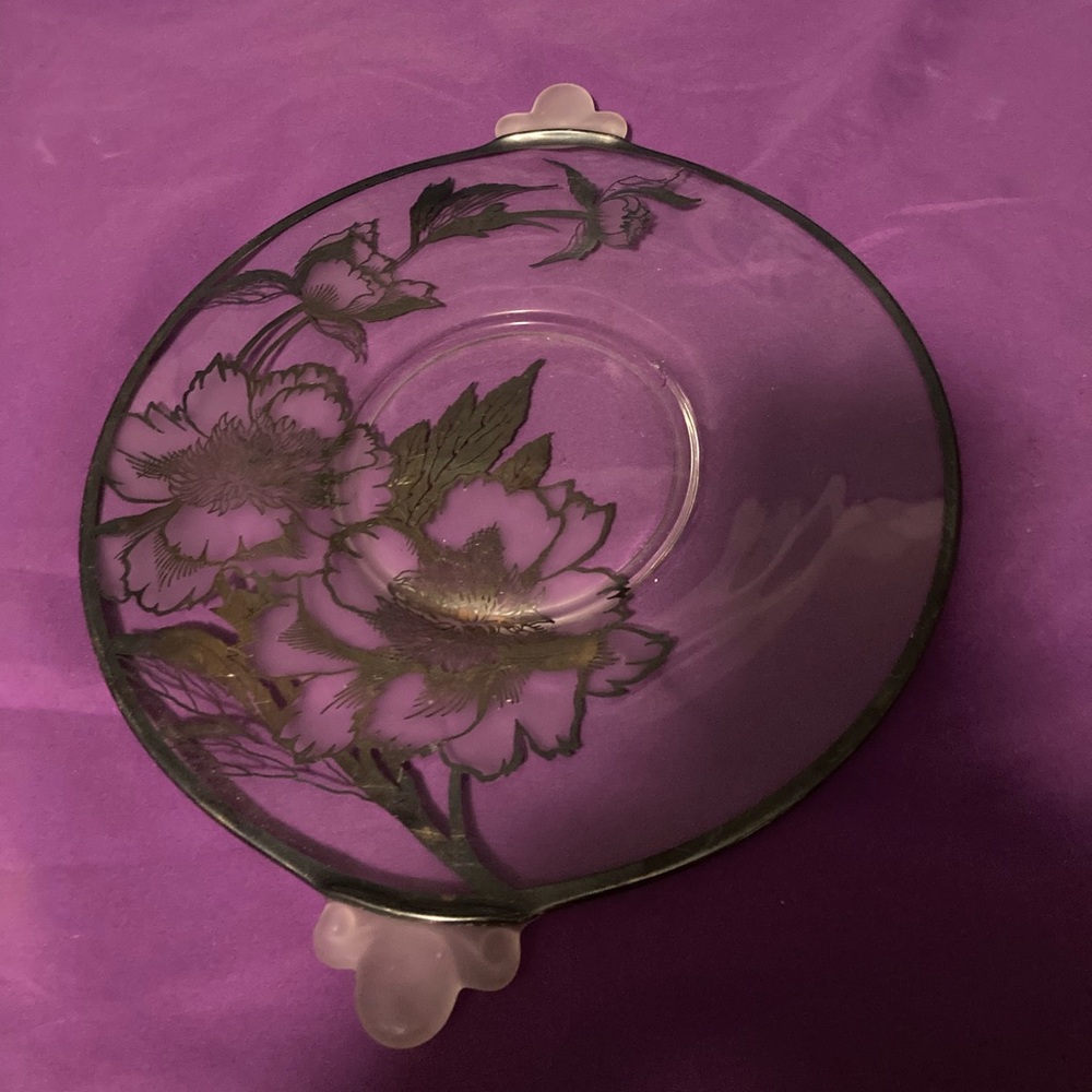Vintage Rockwell sterling silver floral overlay cake plate with handles